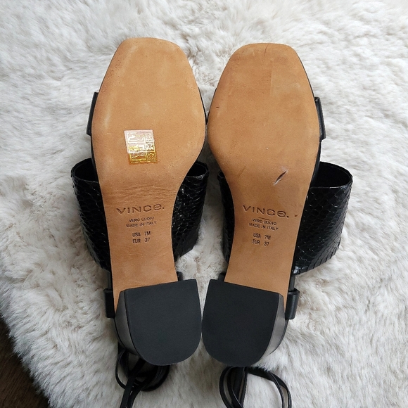 Vince Y2K Dunaway Square Toe Lace Up Black Snake Skin Leather Sandal - Picture 11 of 13